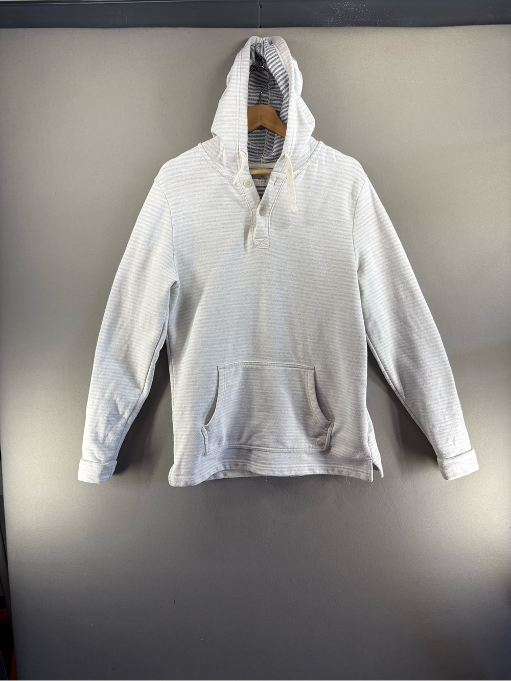 Marine Layer Hoodie Mens M White/Blue Portola Beach Henley Pullover Casual Surf